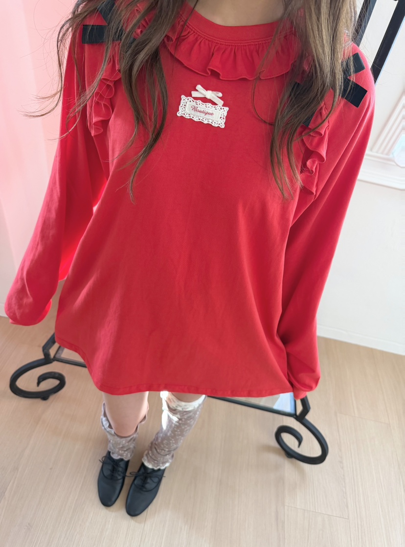 BOUTIQUE-L東大門代購女士新品推薦休閑熱賣長袖T恤絲帶BOUTIQUE-L長袖T恤
