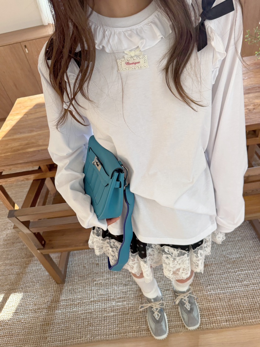 BOUTIQUE-L東大門代購女士新品推薦休閑熱賣長袖T恤絲帶BOUTIQUE-L長袖T恤