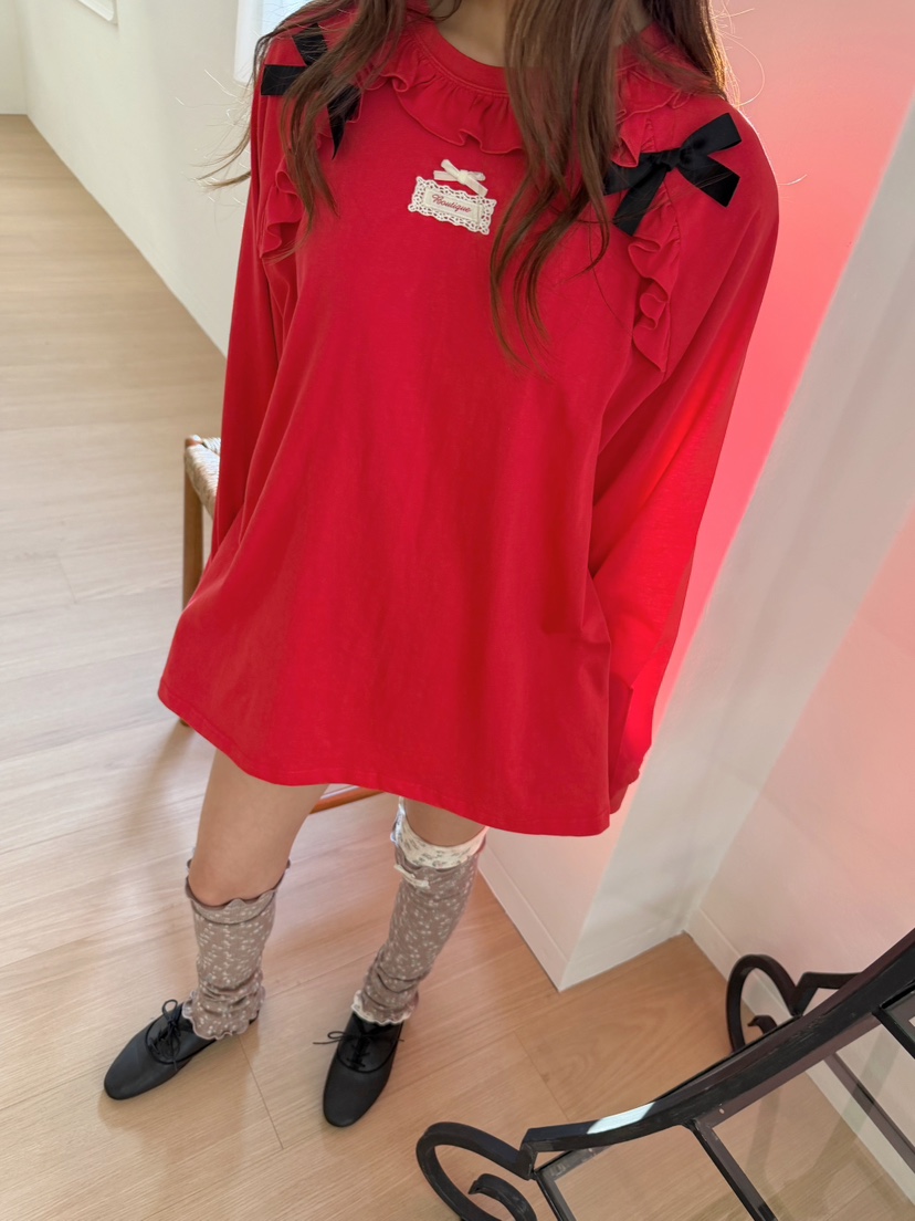 BOUTIQUE-L東大門代購女士新品推薦休閑熱賣長袖T恤絲帶BOUTIQUE-L長袖T恤圖色1
