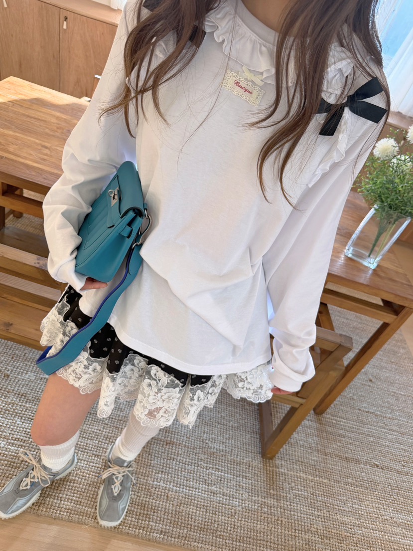 BOUTIQUE-L東大門代購女士新品推薦休閑熱賣長袖T恤絲帶BOUTIQUE-L長袖T恤圖色2