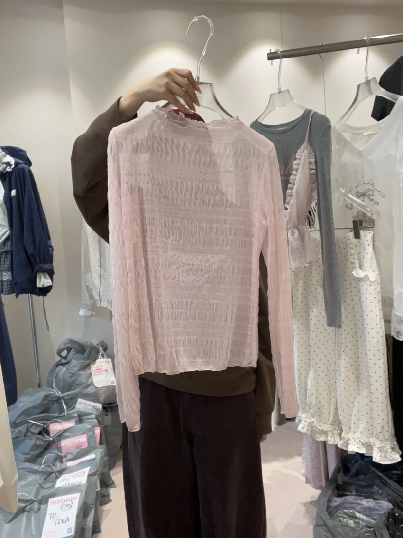 MIMME/LOOKK韓國代購女裝新品推薦休閑人氣長袖T恤網眼褶皺MIMME/LOOKK長袖T恤圖色2