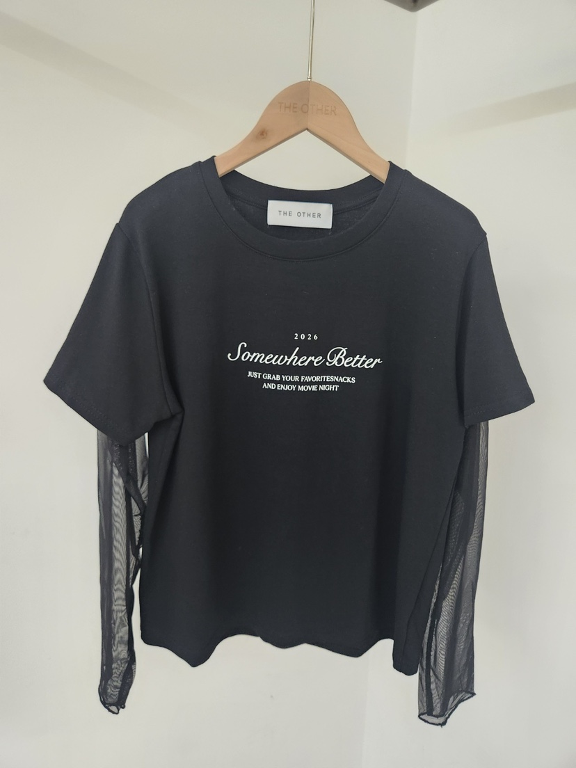 THE OTHER韓國直郵女士新品推薦真品休閑長袖T恤假兩件透明THE OTHER長袖T恤圖色1