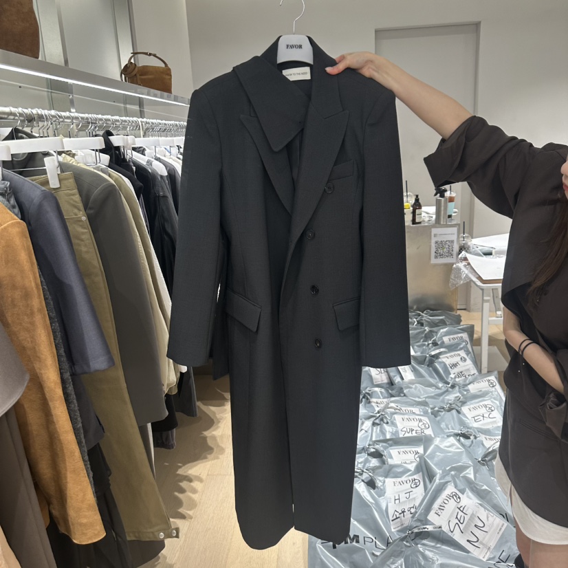 FAVOR-P韓國直郵女士新品推薦休閑真品熱賣時尚長款風衣FAVOR-P長款風衣圖色2墨色