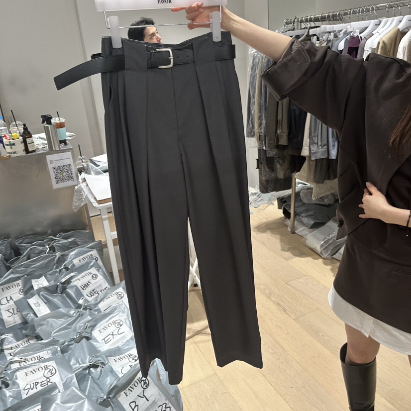 FAVOR-P韓國代購女裝新款熱賣人氣真品推薦休閑褲含腰帶FAVOR-P休閑褲圖色1墨色