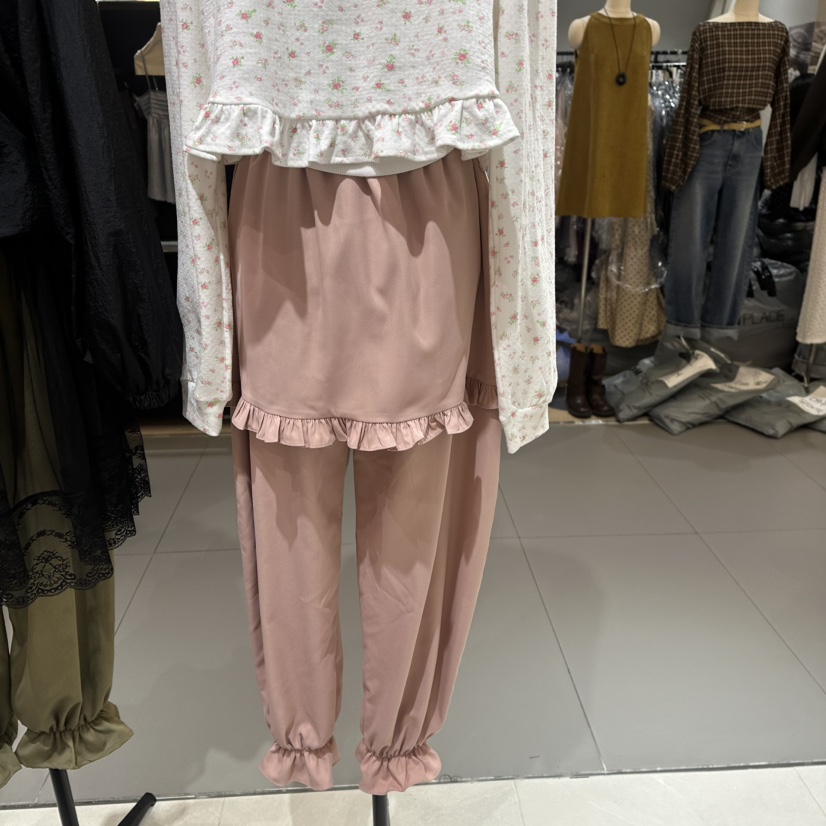 MINI UNNI東大門代購女裝新品人氣熱賣時尚休閑褲假兩件MINI UNNI休閑褲