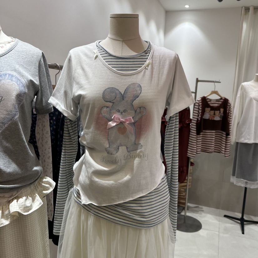 MINI UNNI東大門代購女裝新品熱賣人氣推薦長袖T恤假兩件MINI UNNI長袖T恤圖色1