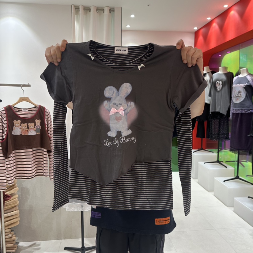 MINI UNNI東大門代購女裝新品熱賣人氣推薦長袖T恤假兩件MINI UNNI長袖T恤圖色3