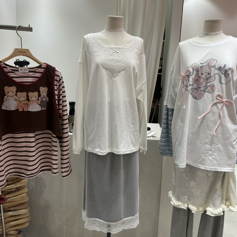 MINI UNNI韓國直郵女士新品休閑真品時尚推薦長袖T恤不含花MINI UNNI長袖T恤