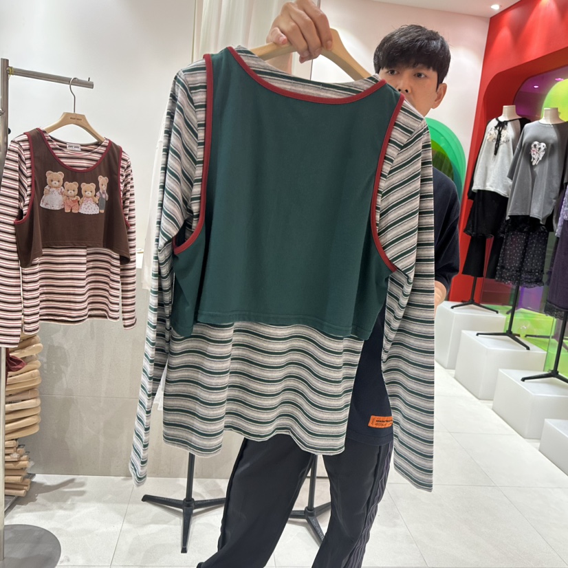 MINI UNNI韓國直郵女裝新品真品時尚人氣推薦長袖T恤假兩件MINI UNNI長袖T恤