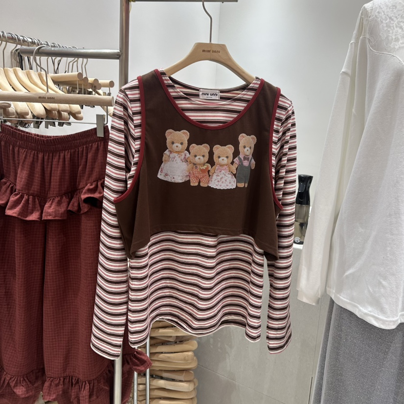 MINI UNNI韓國直郵女裝新品真品時尚人氣推薦長袖T恤假兩件MINI UNNI長袖T恤圖色1