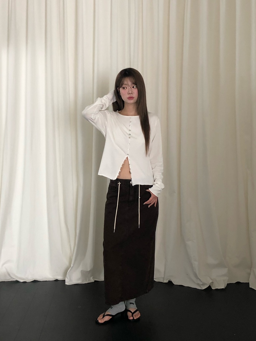 ONDO-P韓國直郵女裝新品推薦時尚真品熱賣休閑長袖T恤紐扣ONDO-P長袖T恤