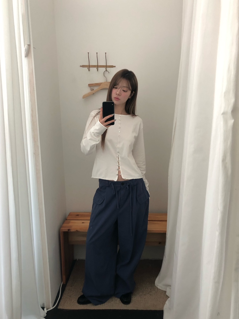 ONDO-P韓國直郵女裝新品推薦時尚真品熱賣休閑長袖T恤紐扣ONDO-P長袖T恤