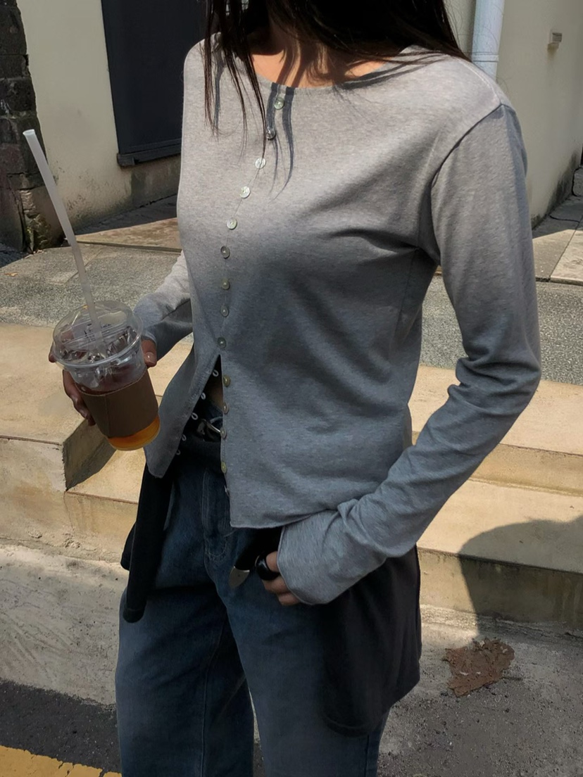 ONDO-P韓國直郵女裝新品推薦時尚真品熱賣休閑長袖T恤紐扣ONDO-P長袖T恤圖色2