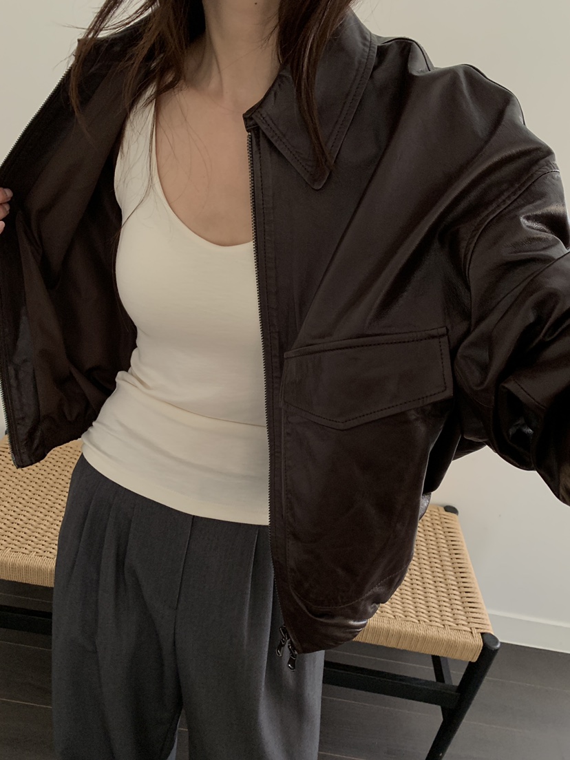 ATHEA東大門實拍女士新款時尚熱賣職業人氣休閑皮衣口袋羊皮ATHEA皮衣