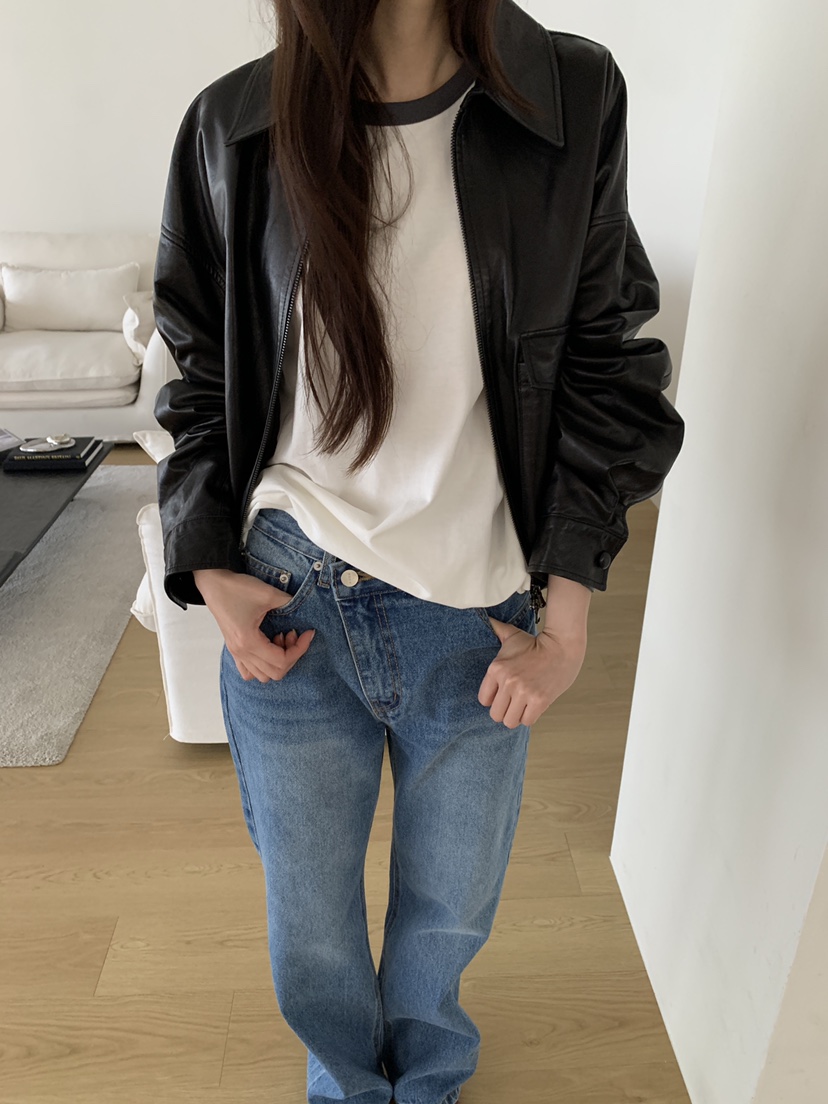 ATHEA東大門實拍女士新款時尚熱賣職業人氣休閑皮衣口袋羊皮ATHEA皮衣
