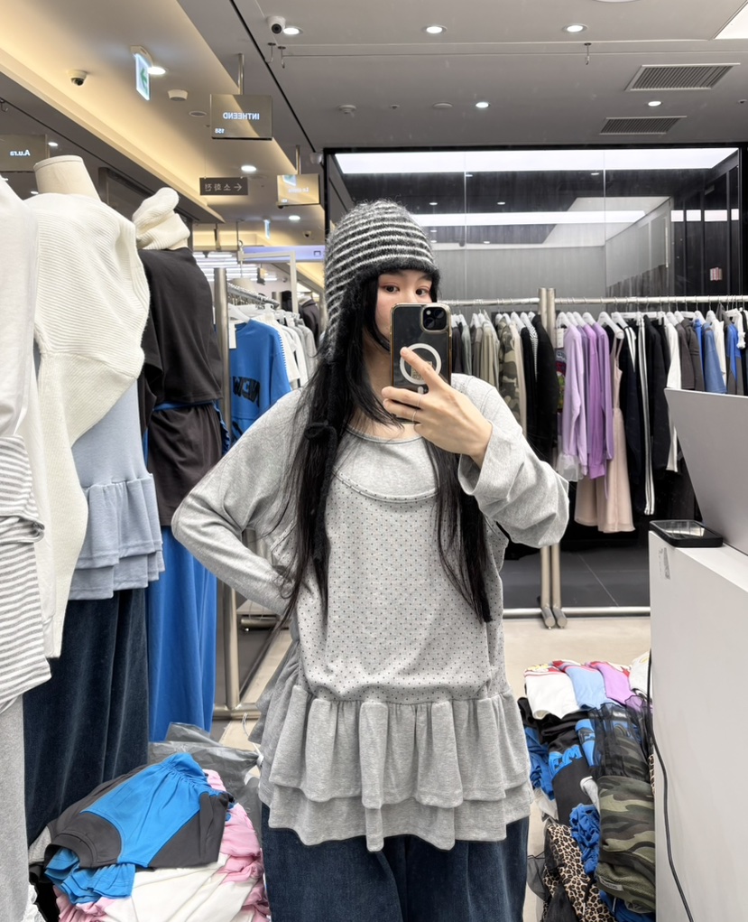 INTHEEND東大門實拍女士新品職業推薦真品時尚長袖T恤撞色INTHEEND長袖T恤