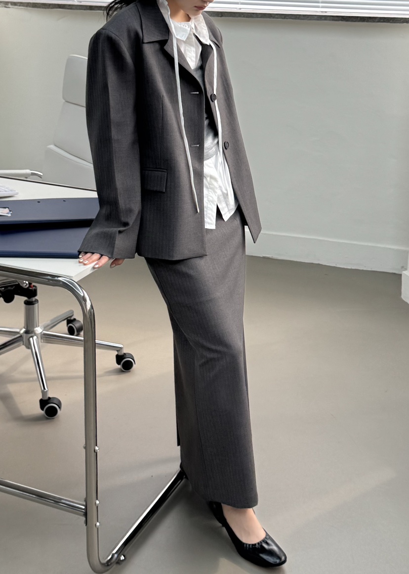 LE ETOILE東大門代購女裝新品人氣職業熱賣長裙人字紋雙層Le etoile長裙
