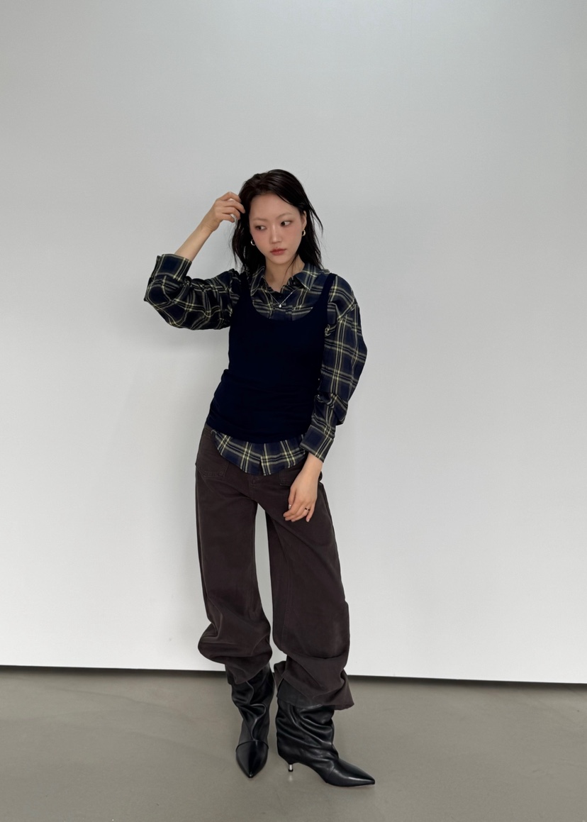 LE ETOILE韓國直郵女裝新品休閑時尚襯衫蕾絲衫雙口袋格子Le etoile襯衫/蕾絲衫