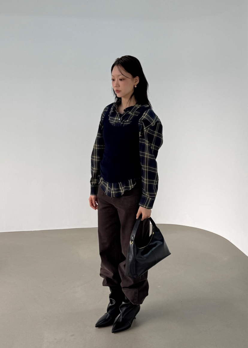 LE ETOILE韓國直郵女裝新品休閑時尚襯衫蕾絲衫雙口袋格子Le etoile襯衫/蕾絲衫
