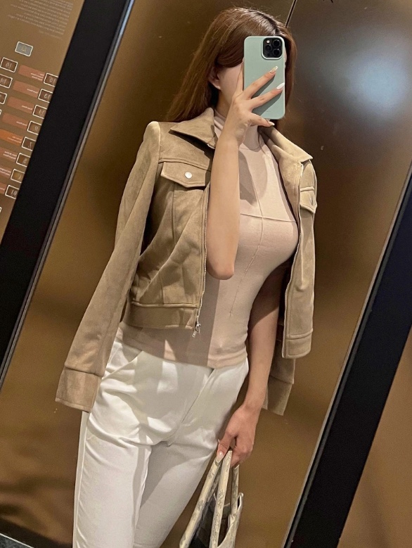 CLOTH韓國代購女裝新款真品推薦人氣休閑時尚夾克絨面革拉絨CLOTH夾克圖色3棕色