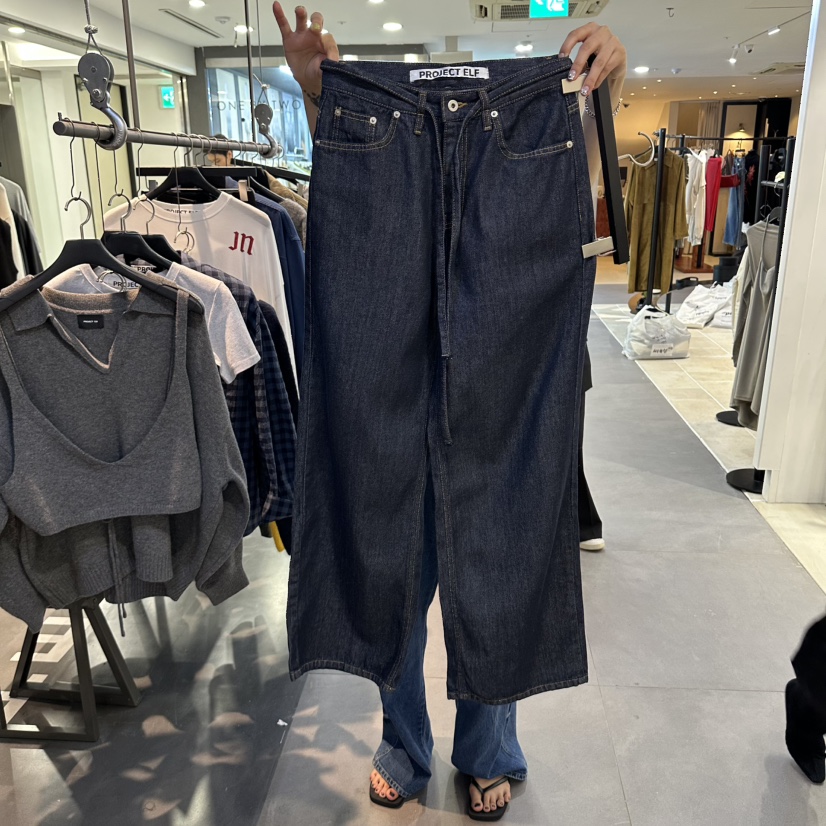 ELF-L韓國代購女士新品人氣真品時尚休閑推薦牛仔褲抽繩PROJECT ELF牛仔褲圖色1