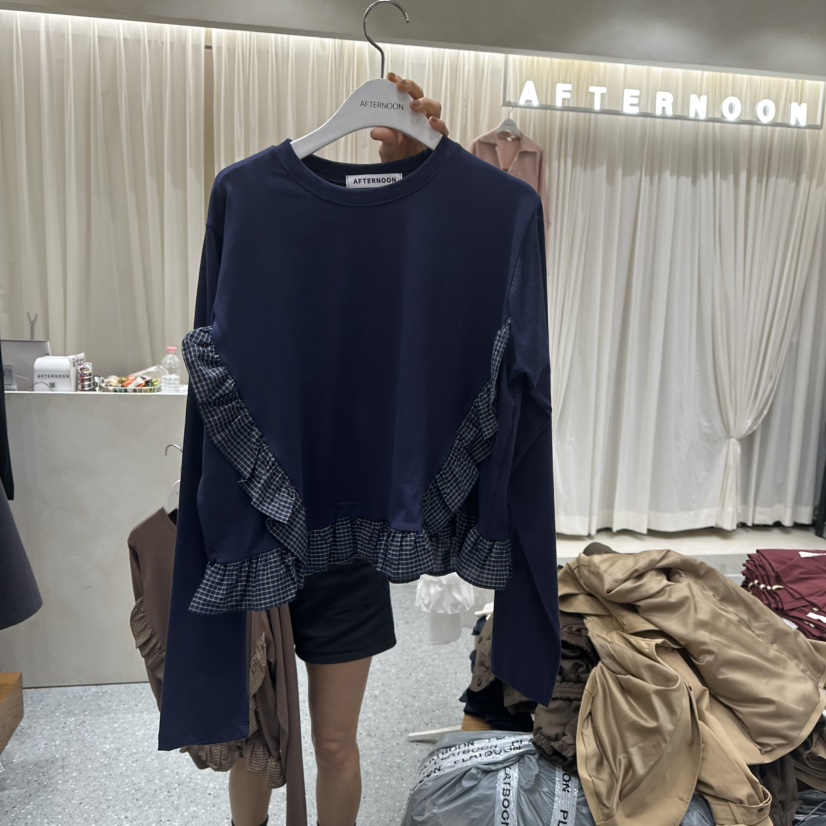 AFTERNOON韓國直郵女裝新款時尚真品熱賣推薦長袖T恤褶邊AFTERNOON長袖T恤圖色3