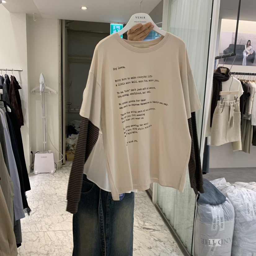 VENIR-A東大門實拍女裝新品熱賣休閑推薦時尚長袖T恤假兩件VENIR-A長袖T恤圖色1