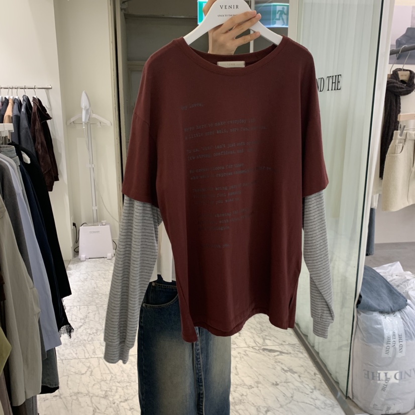 VENIR-A東大門實拍女裝新品熱賣休閑推薦時尚長袖T恤假兩件VENIR-A長袖T恤圖色2