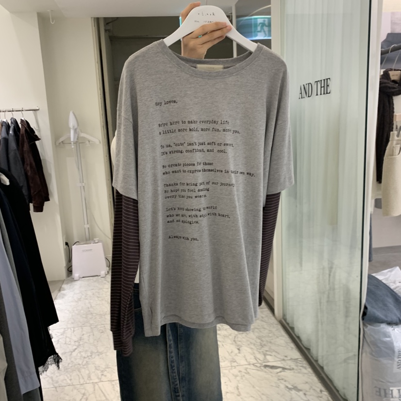 VENIR-A東大門實拍女裝新品熱賣休閑推薦時尚長袖T恤假兩件VENIR-A長袖T恤圖色3