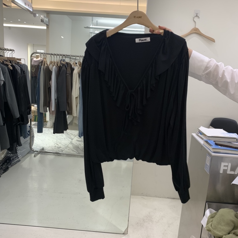 FLAUNT東大門直郵女裝新品人氣真品推薦休閑熱賣長袖T恤褶皺FLAUNT長袖T恤圖色2