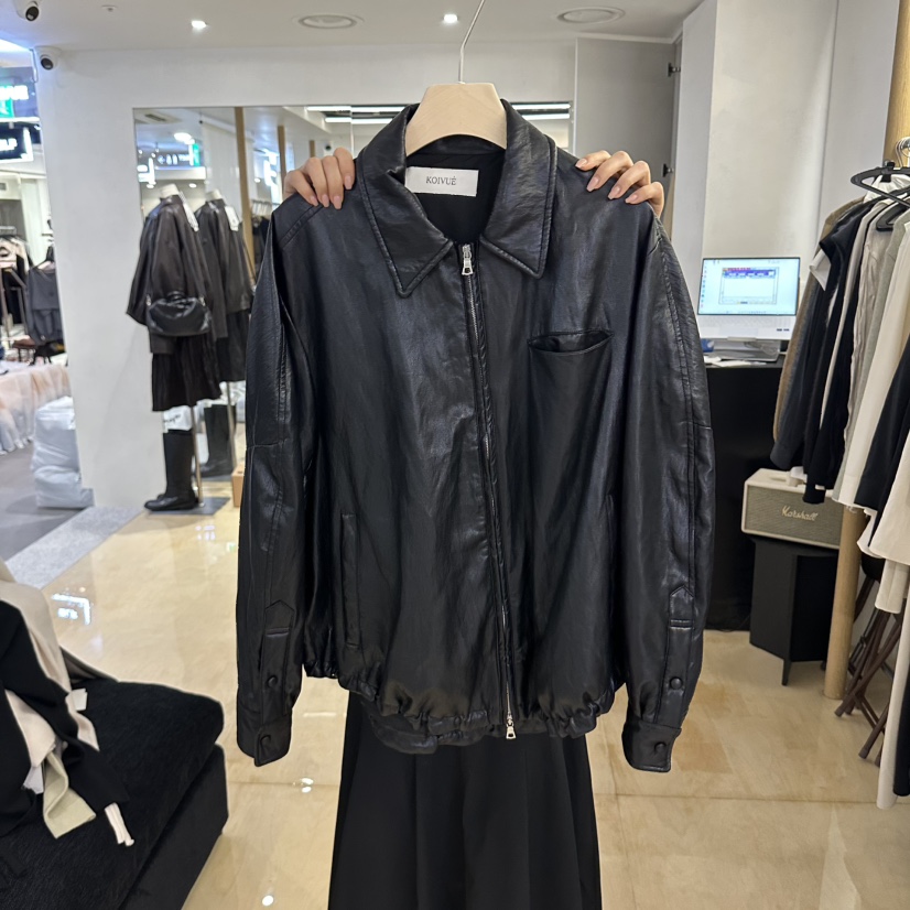 KOIVUE東大門代購女裝新品熱賣人氣時尚真品皮衣不對稱皮革KOIVUE皮衣圖色2黑色