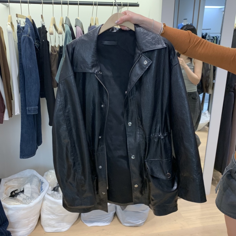 W AND J東大門代購女士新品休閑真品時尚推薦人氣熱賣皮衣W AND J皮衣圖色1墨