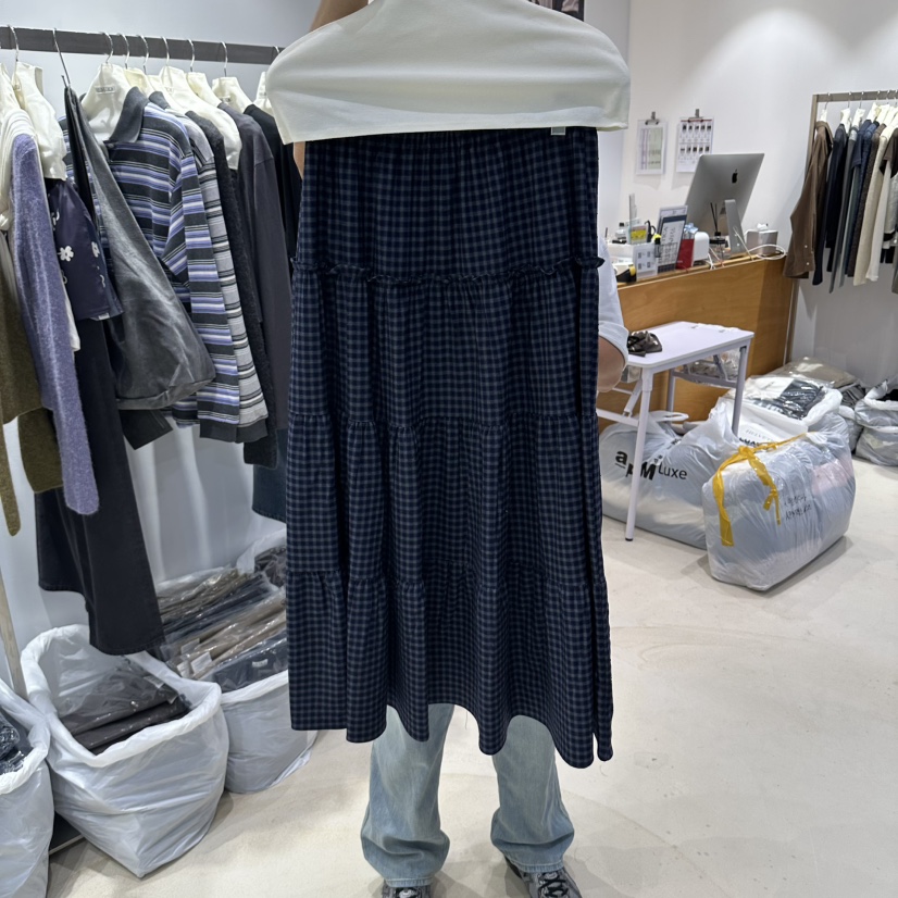 HELVETICA PLUS韓國代購女士新款人氣熱賣真品長裙荷葉邊HELVETICA長裙圖色3深藍色