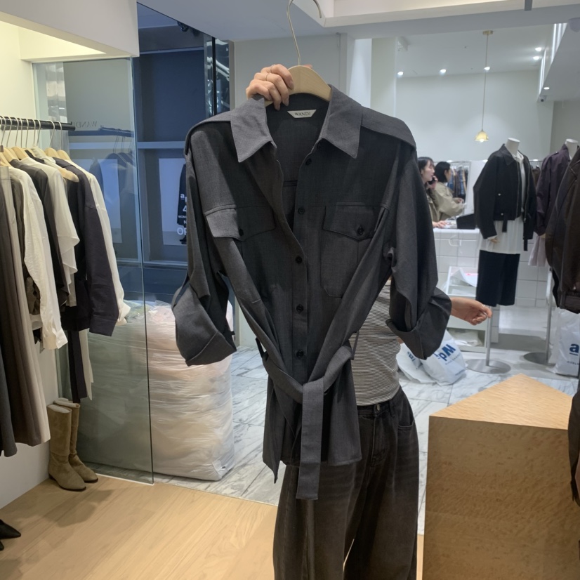W AND J韓國代購女裝新品人氣真品推薦襯衫蕾絲衫含腰帶W AND J襯衫/蕾絲衫圖色2