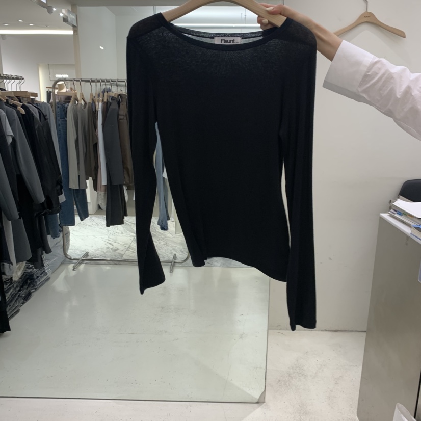 FLAUNT東大門直郵女士新品休閑熱賣人氣長袖T恤美利奴羊毛FLAUNT長袖T恤圖色4黑