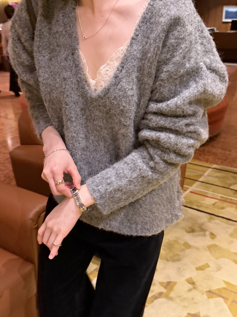 PERMISSION韓國代購女裝新品熱賣休閑時尚推薦真品針織衫V領PERMISSION針織衫