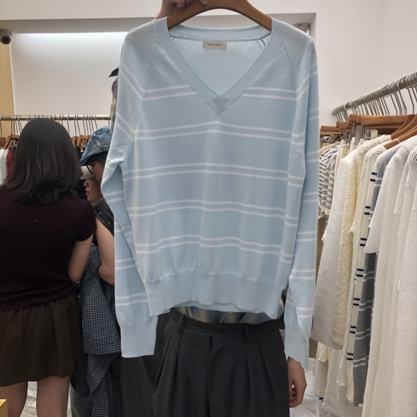DRESS ROOM東大門直郵女裝新款真品人氣熱賣針織衫V領條紋DRESS ROOM針織衫圖色3