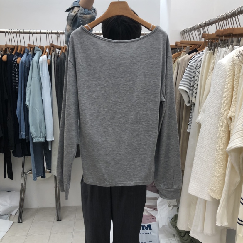 DRESS ROOM東大門代購女裝新款時尚人氣長袖T恤花朵船領DRESS ROOM長袖T恤