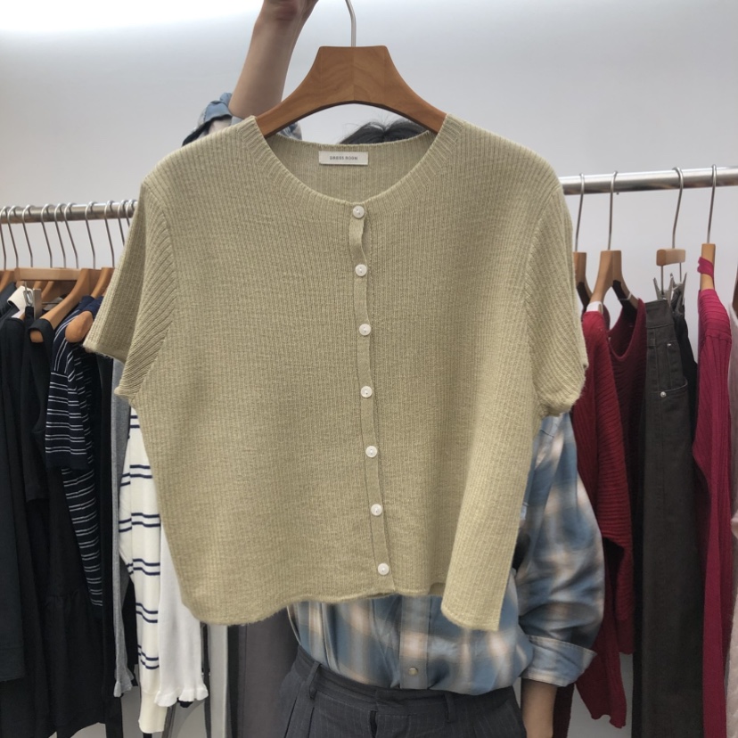 DRESS ROOM韓國直郵女士新品人氣休閑時尚開衫短袖針織衫DRESS ROOM開衫圖色2