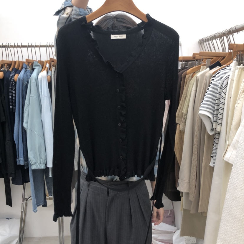 DRESS ROOM韓國代購女裝新款休閑時尚熱賣針織衫荷葉邊開衫DRESS ROOM針織衫圖色2