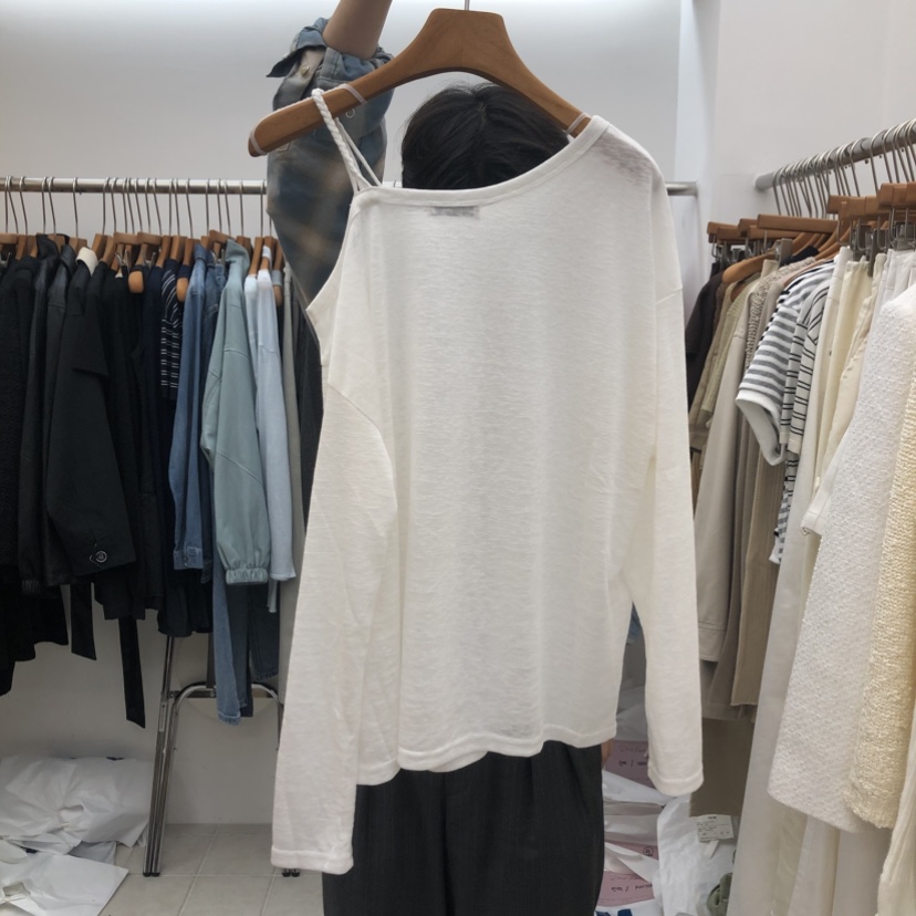 DRESS ROOM韓國代購女裝新款時尚推薦真品長袖T恤露肩羅紋DRESS ROOM長袖T恤
