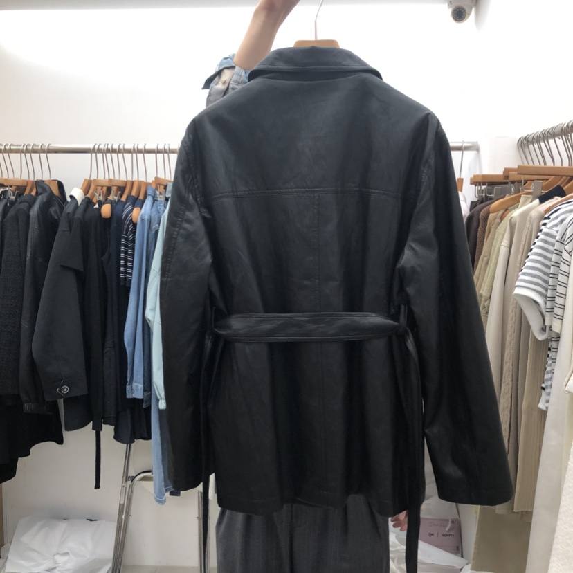 DRESS ROOM東大門直郵女士新品推薦人氣真品皮衣含腰帶皮革DRESS ROOM皮衣