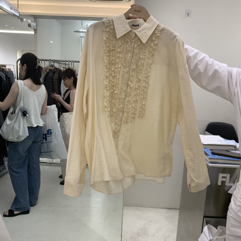 FLAUNT韓國直郵女裝新款熱賣時尚休閑推薦襯衫蕾絲衫褶皺FLAUNT襯衫/蕾絲衫圖色2