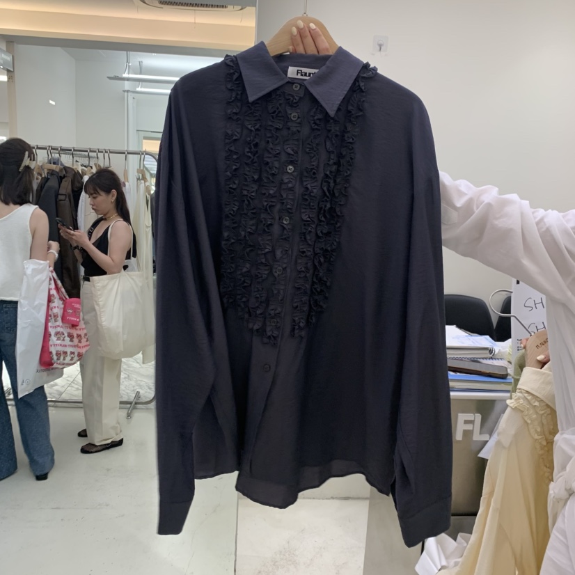 FLAUNT韓國直郵女裝新款熱賣時尚休閑推薦襯衫蕾絲衫褶皺FLAUNT襯衫/蕾絲衫圖色3