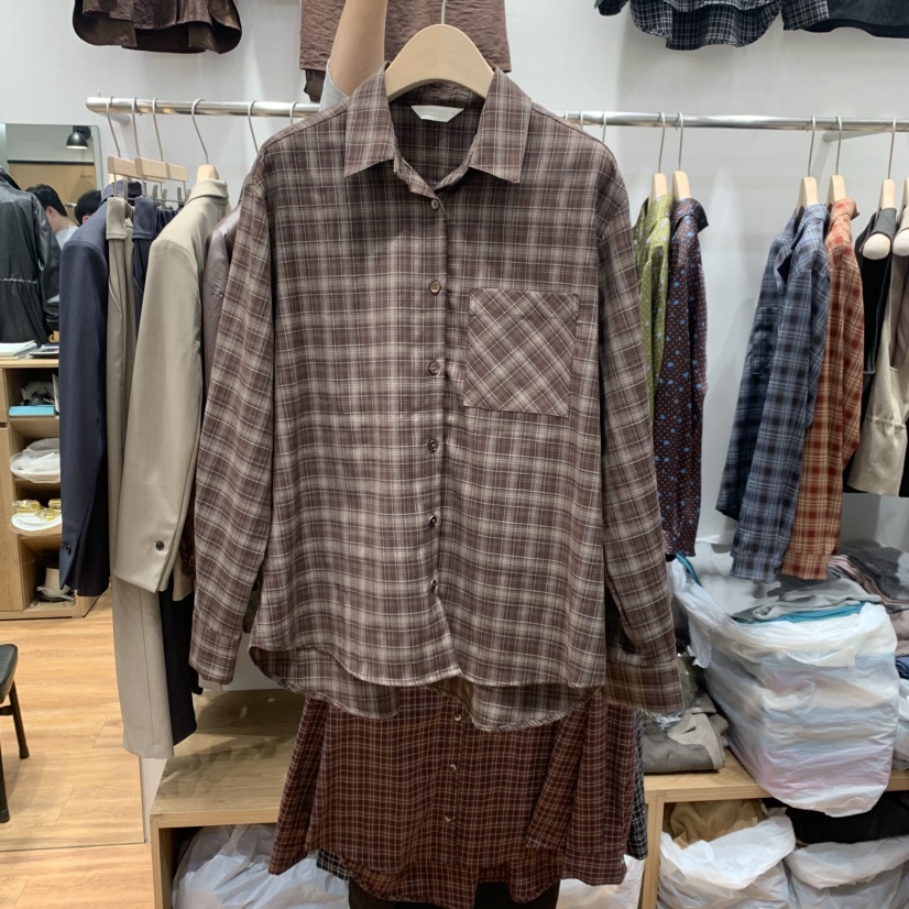 MADEMOISELL東大門直郵女士新款休閑真品人氣襯衫蕾絲衫格子MADEMOISELL襯衫/蕾絲衫圖色2棕色