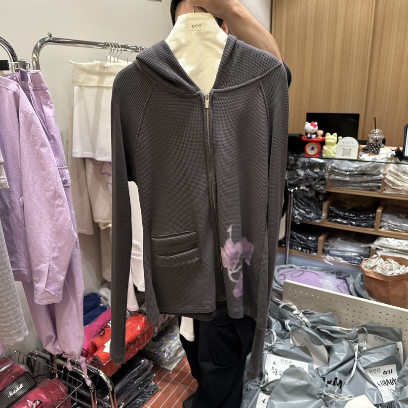 EEE東大門直郵女裝新款熱賣真品推薦休閑衛衣華夫格連帽衫EEE衛衣圖色2