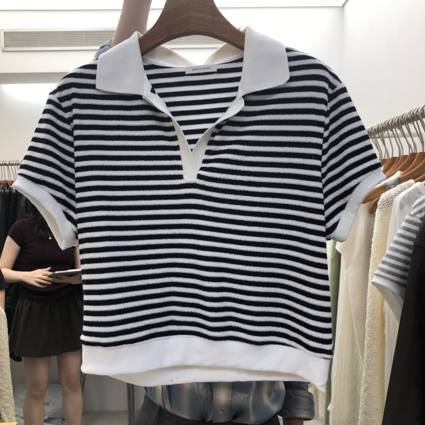 DRESS ROOM韓國代購女裝新品人氣推薦時尚真品熱賣T恤條紋DRESS ROOMT恤圖色2黑