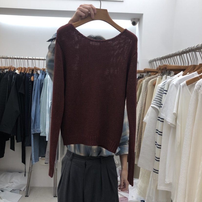 DRESS ROOM韓國直郵女裝新品時尚真品推薦休閑針織衫船領DRESS ROOM針織衫圖色2酒紅