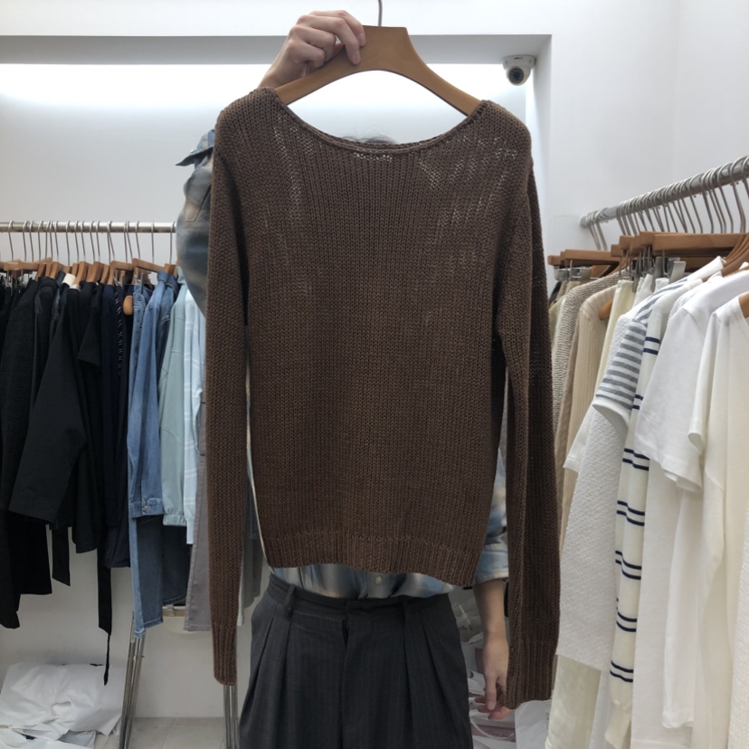 DRESS ROOM韓國直郵女裝新品時尚真品推薦休閑針織衫船領DRESS ROOM針織衫圖色3棕色