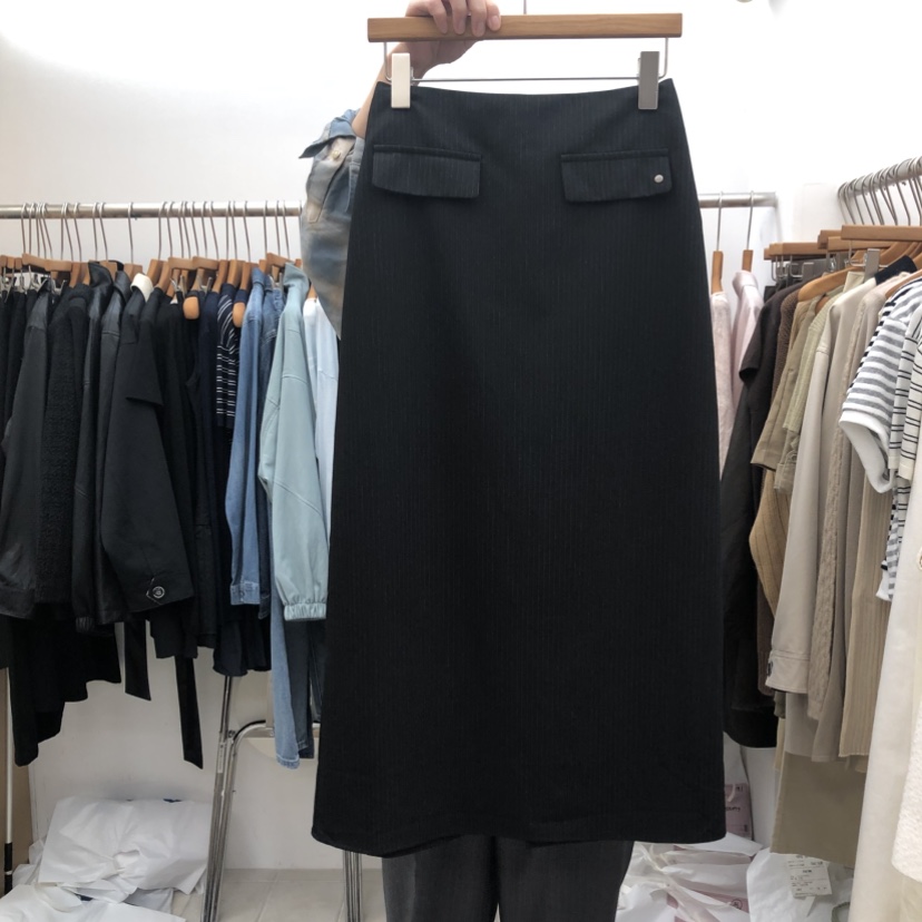 DRESS ROOM東大門代購女士新款熱賣休閑推薦時尚長裙條紋DRESS ROOM長裙圖色2黑